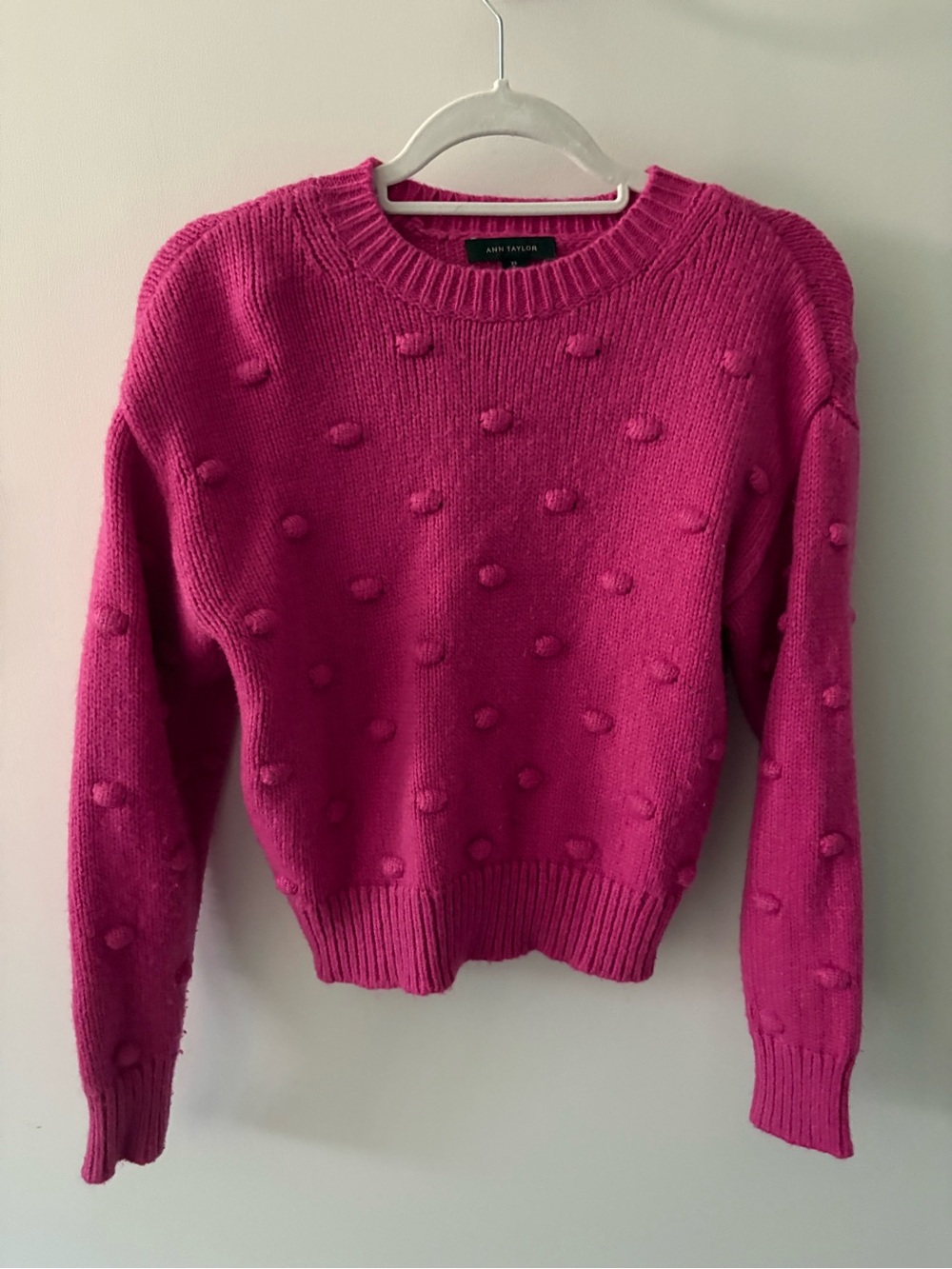 Ann Taylor Hot Pink Pom-Pom Crewneck Sweater
